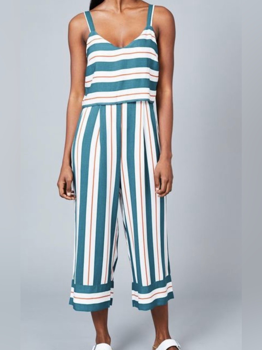 NATIVE YOUTH ERYKAH OFF WHITE TEAL TERRACOTTA STRIPED JUMPSUIT